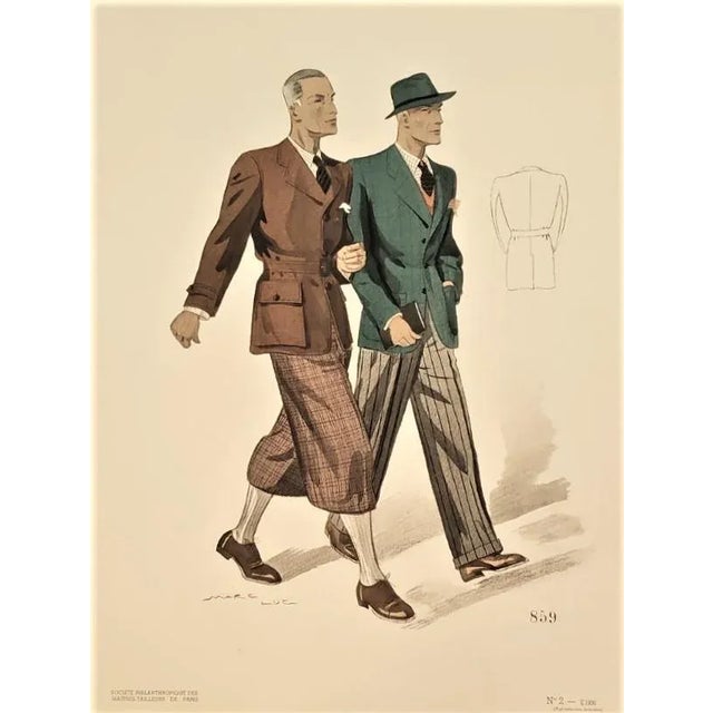 1930s 1938 French Art Deco Men's Tailoring Fashion Lithograph For Sale - Image 5 of 5