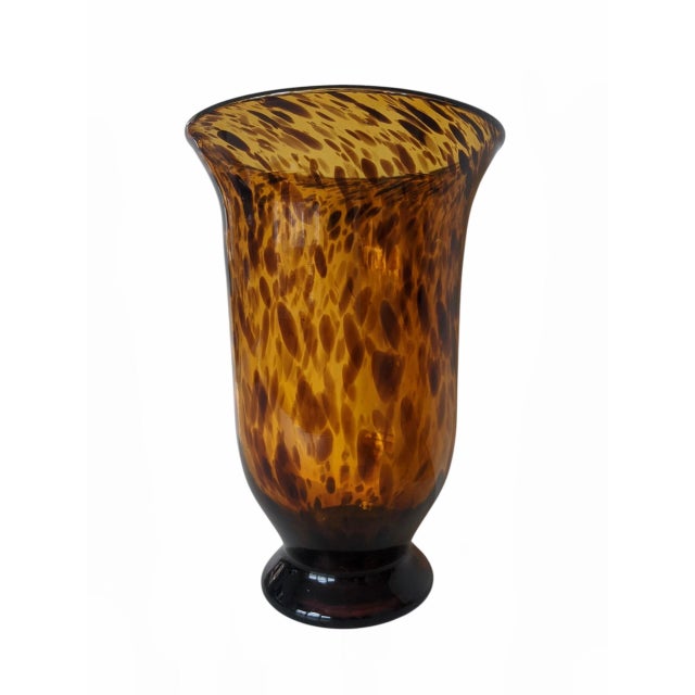 Ballard Designs Vintage Hand Blown Tortoiseshell Glass Hurricane Vase For Sale - Image 4 of 11
