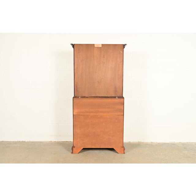 Henkel Harris Georgian Solid Mahogany Drop Front Secretary Desk With Bookcase Hutch, 1969 For Sale - Image 16 of 18
