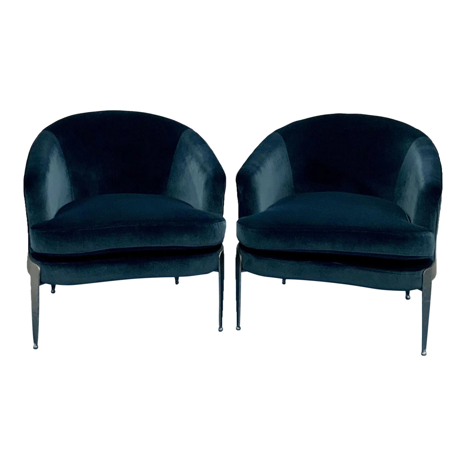 Mod Navy Blue Velvet Accent Chairs Pair Chairish