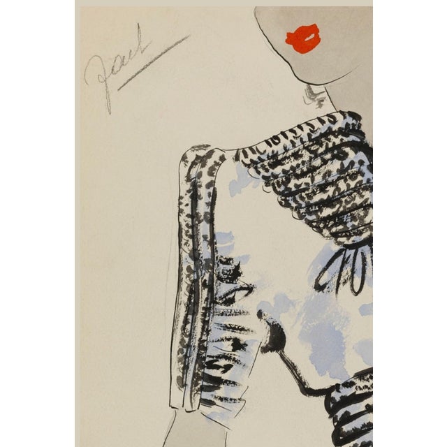 Bunny Williams Home Vintage French Fashion Art Print – Art Deco Fur Trim Dress Illustration, 30" X 40" For Sale - Image 4 of 8