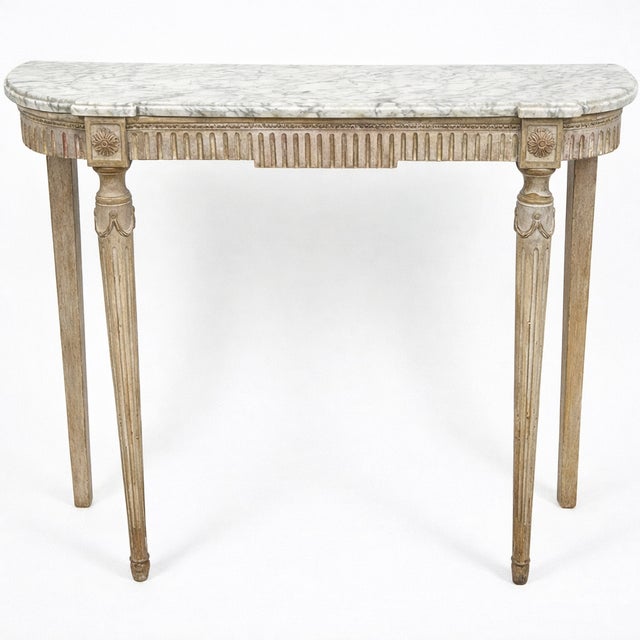 Mid 20th Century French Louis XVI Style Italian Marble Top Console Table With Gustavian Finish For Sale - Image 5 of 5