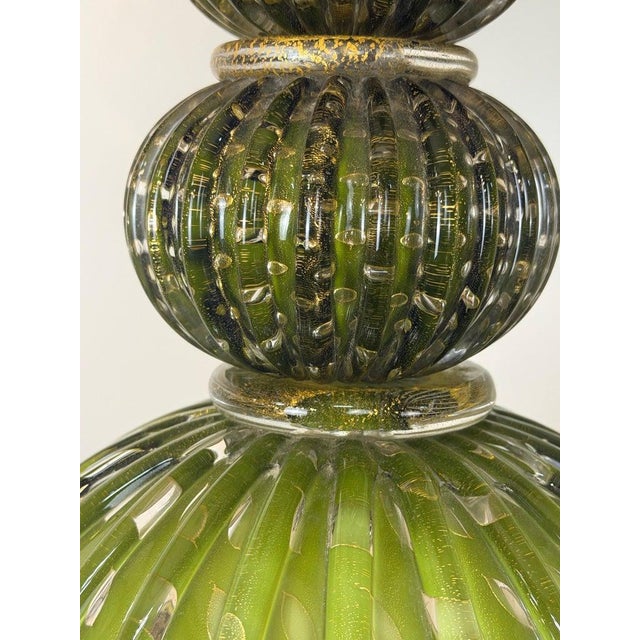 Vintage Murano Glass Table Lamps - Barovier & Toso Style Olive Green - a Pair For Sale - Image 15 of 17