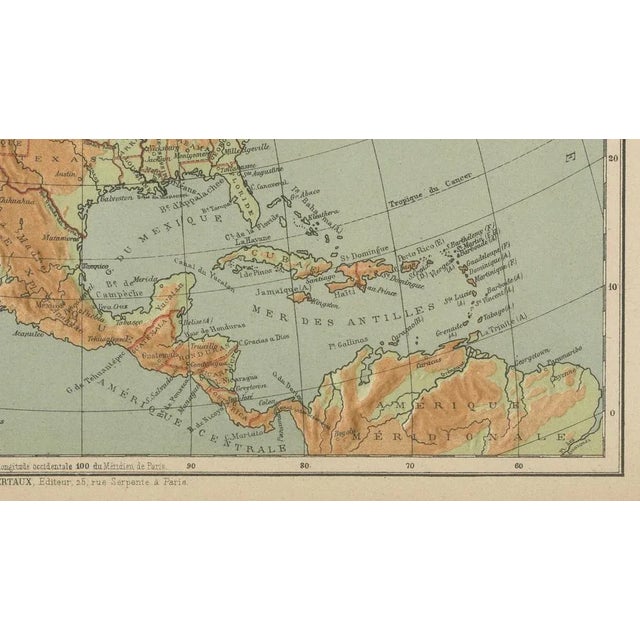 Antique Map of North America Physical Relief Map by Hachette, 1883 For Sale - Image 5 of 10