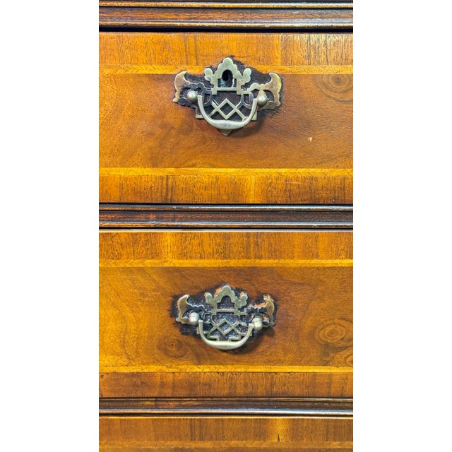 Wood Antique English George III Burl Walnut Chest of Drawers With Inlaid Concave Sunburst - Nautica Star and Two Secret Drawer For Sale - Image 7 of 9