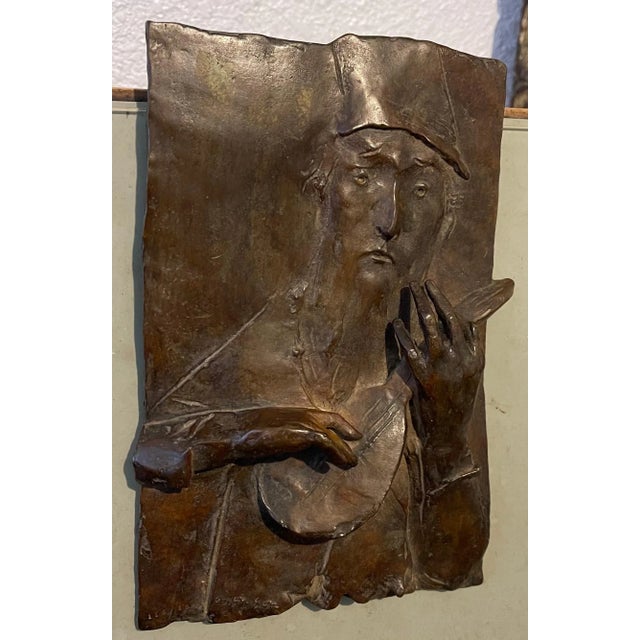 Mid 20th Century David Aronson, Bronze Sculpture Relief Troubadour Figurative American Modernist David Aronson For Sale - Image 5 of 12