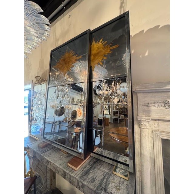 Modern Pair of Jansen Manner Eglomise Sunburst Trumeau Mirrors For Sale - Image 3 of 6