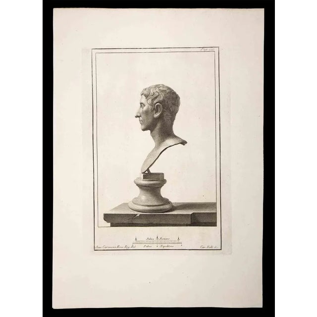 Ancient Roman Bust, from the series "Antiquities of Herculaneum", is an original etching on paper realized by Carlo Nolli...