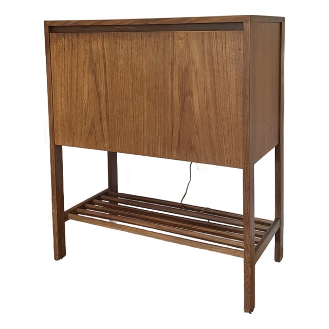 A Vintage Danish Drop Front Bar Cabinet, Circa 1960s. Petite For Sale