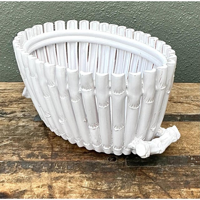 Mid-Century Modern Vintage White Ceramic Bamboo Basket For Sale - Image 3 of 12