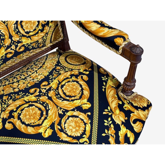 Gianni Versace Fabric Louis XVI Style Armchairs, Walnut, France, 20th C. For Sale In New York - Image 6 of 16