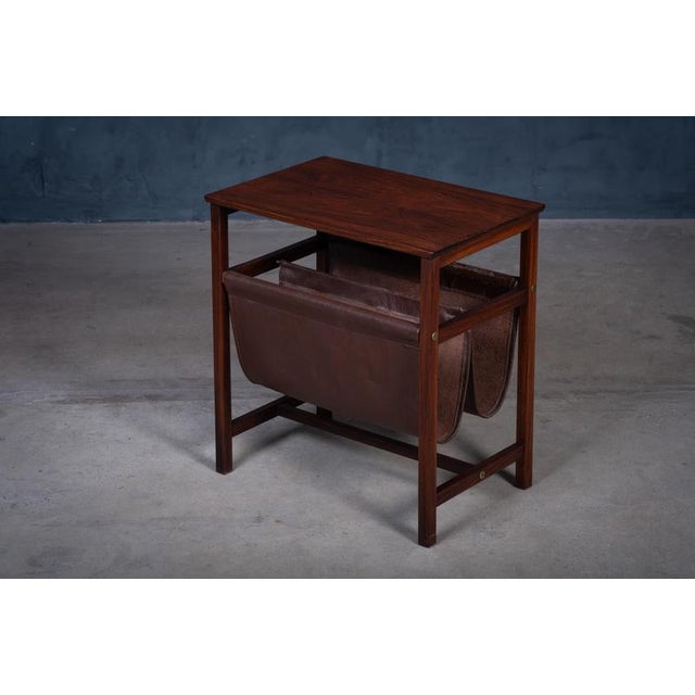 Vintage Danish Magazine Holder in Rosewood and Leather, 1960s For Sale - Image 3 of 11