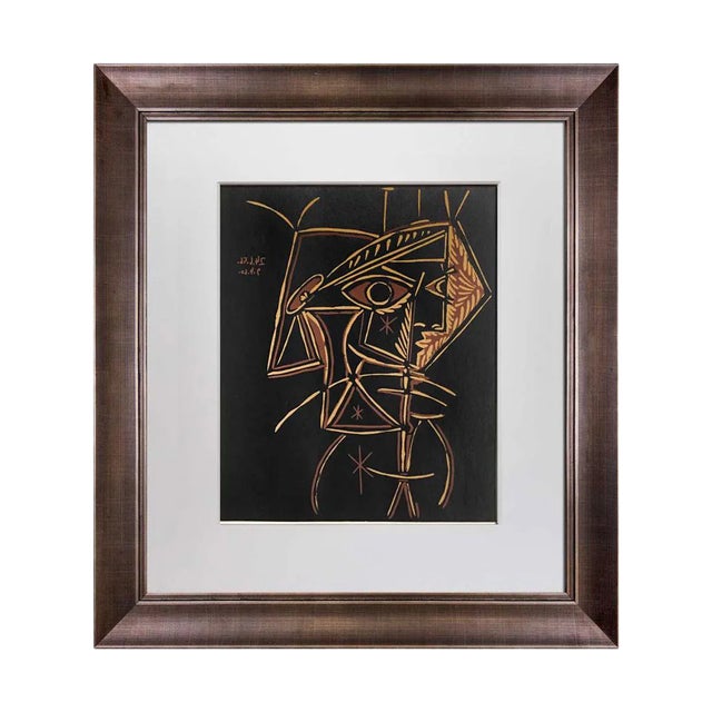 Pablo Picasso Linogravure Ltd Ed. "Tete De Femme” 1959 +Custom Frame For Sale