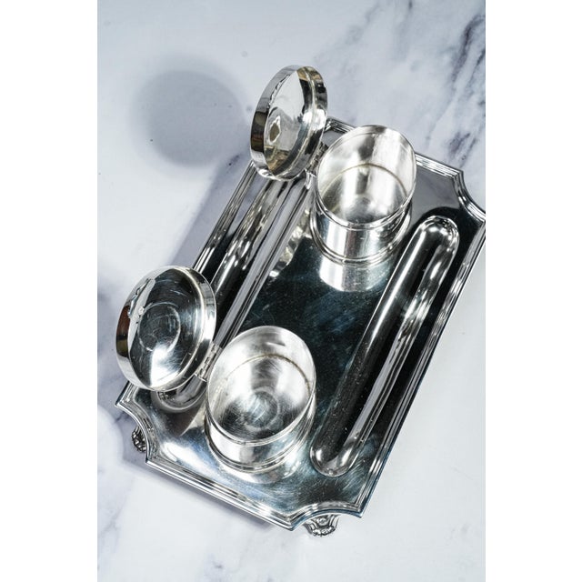 Exceptional Solid Sterling Silver Antique English Desk Double Inkwell Stand Inkstand For Sale - Image 14 of 18