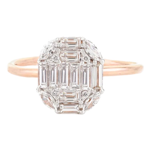 Real Diamond Cluster Engagement Ring for Bride in 18k Rose Gold Size 6.5 For Sale