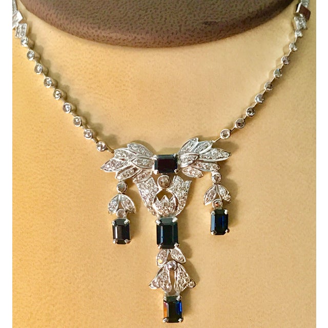 Gemstone Late 20th Century AGI Natural Blue Sapphire & Diamond Necklace 18 Karat White Gold, Suite, Estate, Set For Sale - Image 7 of 18