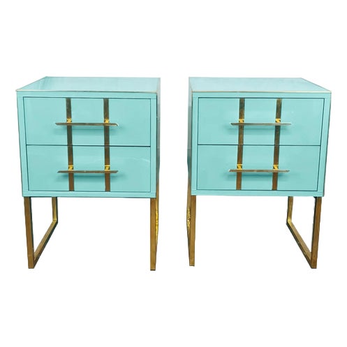 Birch and Murano Glass 2-Drawer Bedside Tables by Justfurnituress, Italy, Set of 2 For Sale