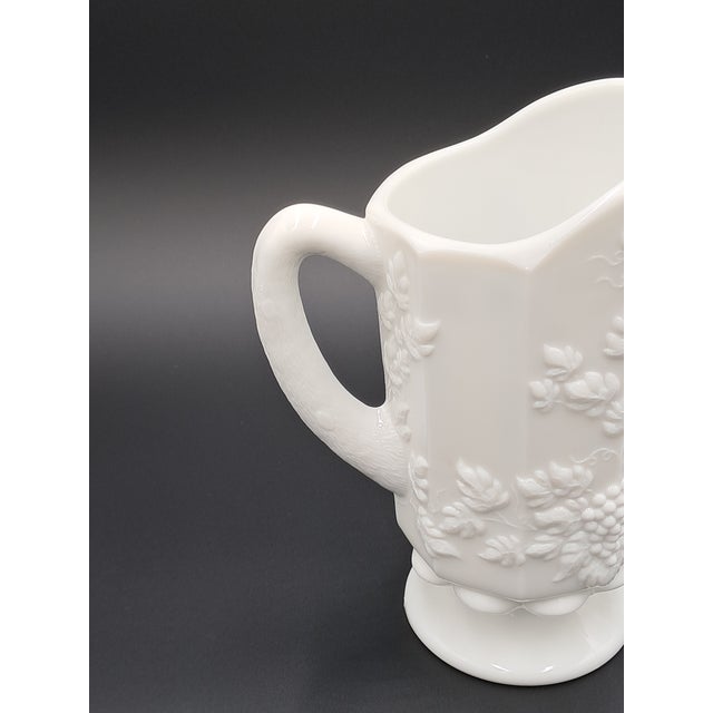 Mid-Century Modern Vintage Westmoreland Milk Glass Paneled Pitcher With Grapevine Design For Sale - Image 3 of 8