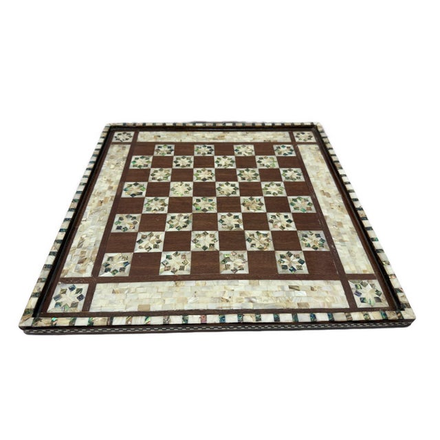 Handmade Wooden Chess Board, Wood Chess Board, Game Board, Mother of Pearl Inlay For Sale - Image 10 of 12