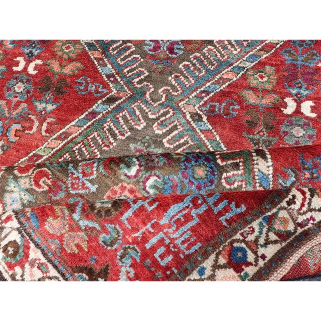Antique Caucasian Karabagh Runner With Bold Diamond Medallion on Rich Red Field 3'9 X 8'9 For Sale - Image 11 of 13