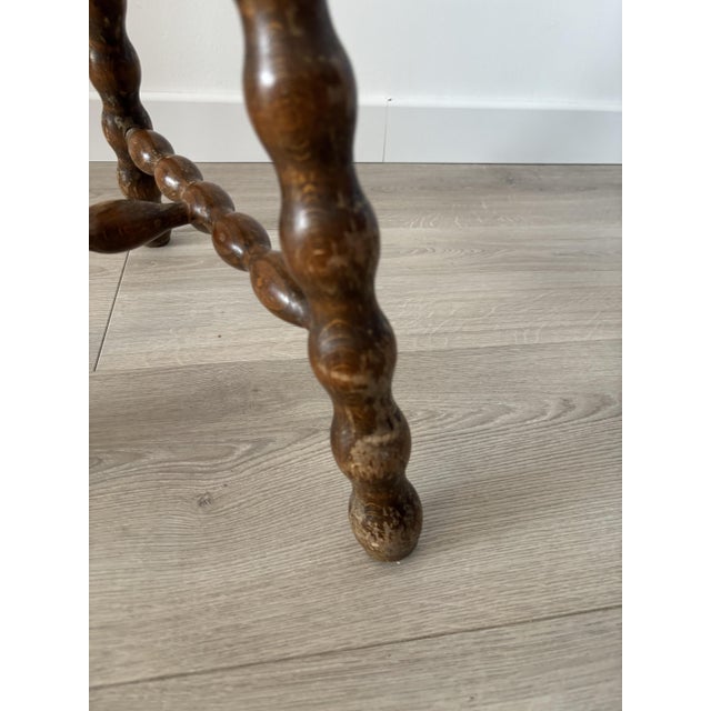 Antique French Wood Stool with Turned Legs, 1950s For Sale - Image 4 of 10