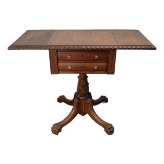 Antique Drop-Leaf Sewing Table For Sale