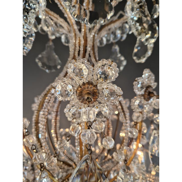 Antique Art Nouveau Flower Candelabrum Crystal Chandelier Brass Ceiling Lustre For Sale - Image 9 of 15
