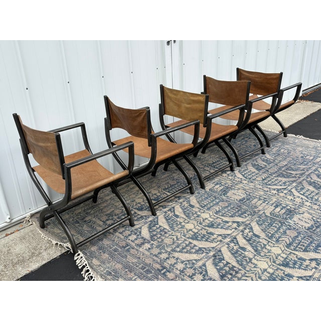Chestnut Restoration Hardware 1970s French Director's Dining Chairs | Set of 5 | Chestnut Leather For Sale - Image 8 of 17