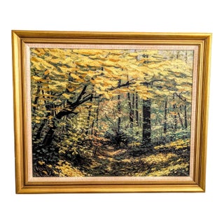 Large Mid-Century Impressionist Autumn Forest Oil Painting – In the Style of R. Hessler For Sale