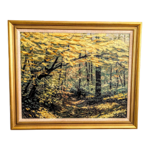 Large Mid-Century Impressionist Autumn Forest Oil Painting – In the Style of R. Hessler