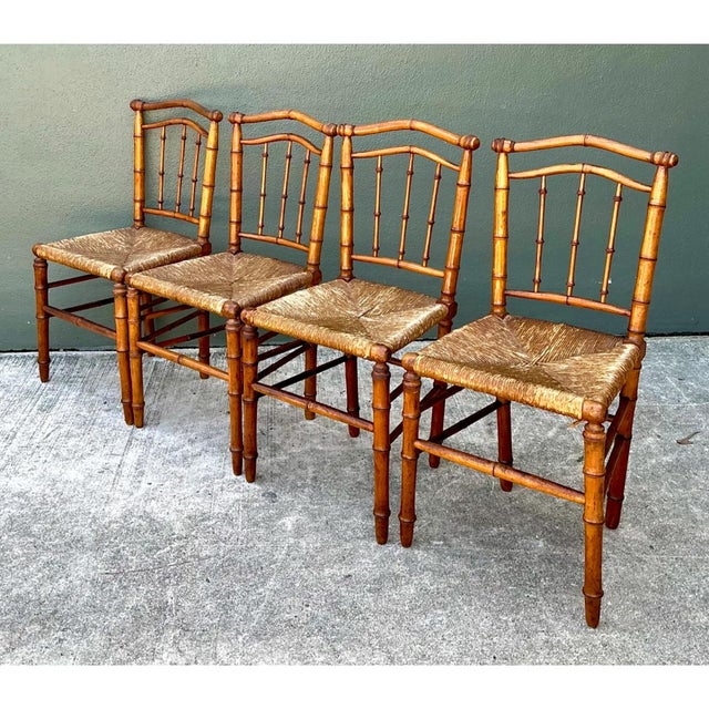 Vintage Bamboo-Style Wood and Cane Chairs - Set of 4 For Sale In West Palm - Image 6 of 14