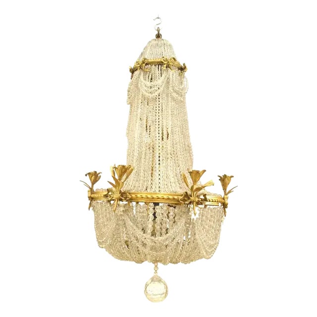 Victorian Beaded Crystal and Brass Chandelier For Sale