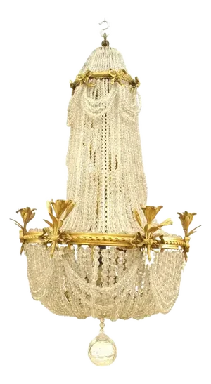 Victorian Beaded Crystal and Brass Chandelier
