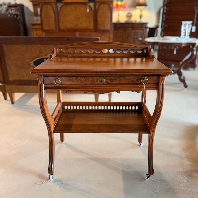 Antique Eastlake Writing Desk With Carved Gallery For Sale - Image 9 of 9