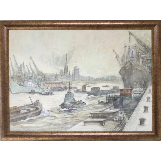 Guy Marc, Rouen Harbour, 1974, Watercolour on Cardboard For Sale - Image 6 of 6