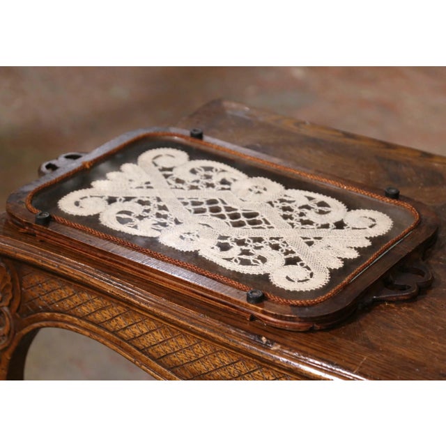 Early 20th Century French Art Populaire Walnut and Glass Serving Tray For Sale - Image 10 of 12