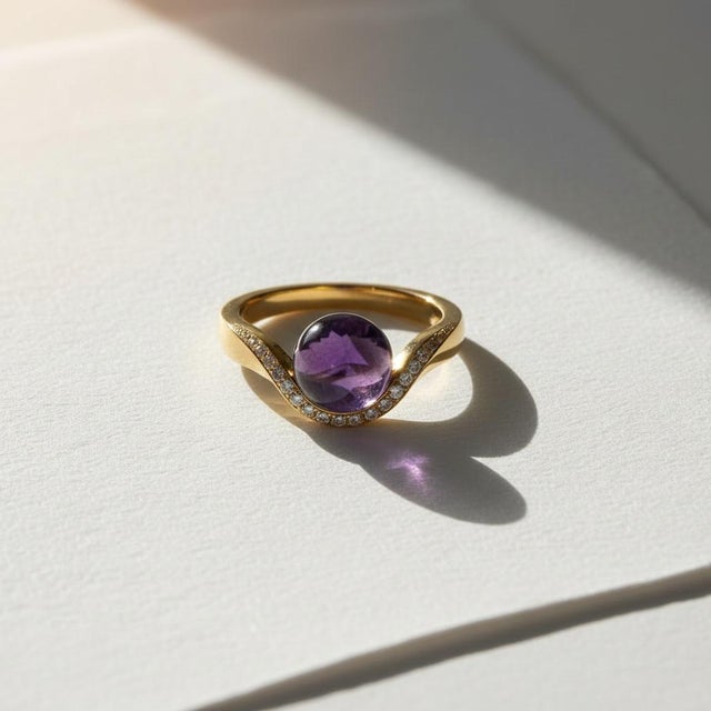 Metal Wave Design Amethyst and Topaz Ring in Silver, Gold, Size 6 For Sale - Image 7 of 7