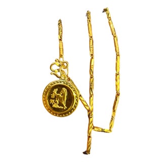 24 Karat Pure Gold Hand Made Yellow Gold Coin Necklace, 10.8 Gm, 18 Inch For Sale