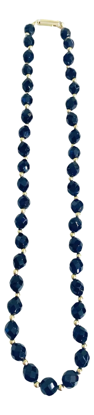 Vintage Bohemian Black Czech Faceted Crystal and Gold Beaded Necklace