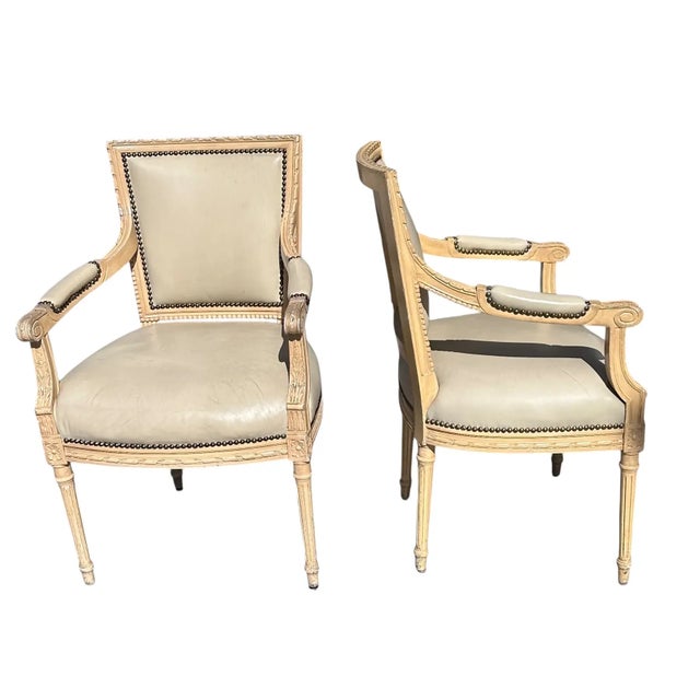 Pair of French 19th C Directoire Re-Painted Fauteuil Arm Chairs