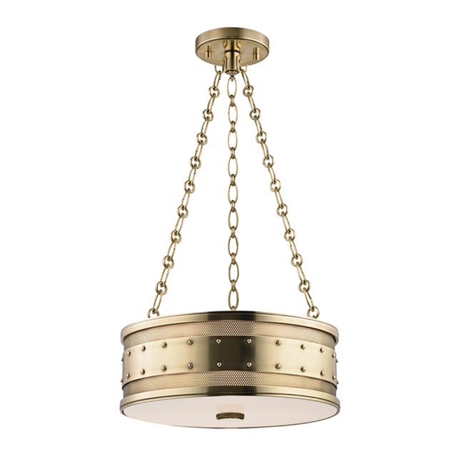 Industrial Gaines 3 Light Pendant - Aged Brass For Sale - Image 3 of 3