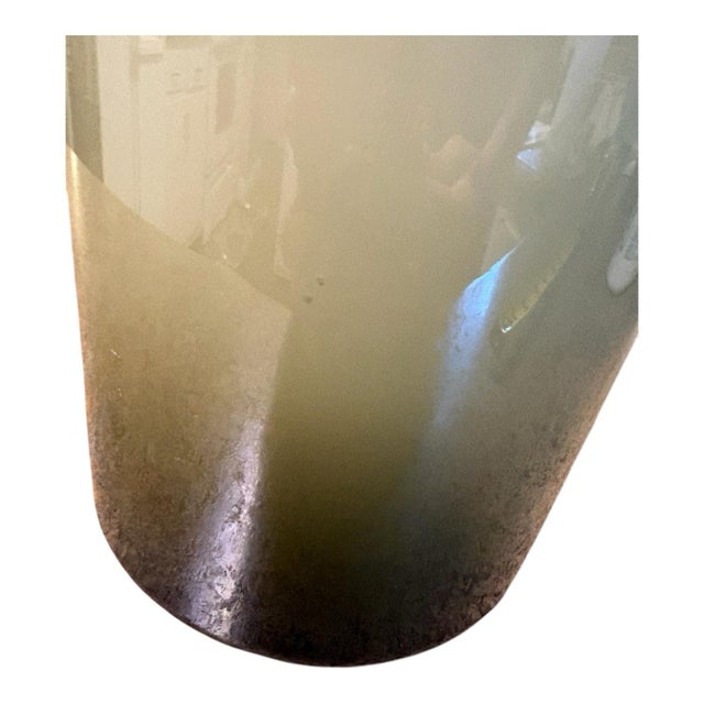 Olive Green Cased Art Glass Vase With White Interior, Mid-Century Modern Style, 12” For Sale - Image 4 of 7