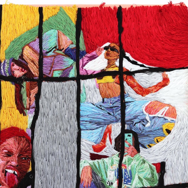 Traditional Freedom in Frames - Vibrant Textural Mixed Media on Canvas Original Artwork by Nilraya Bundasak For Sale - Image 3 of 12