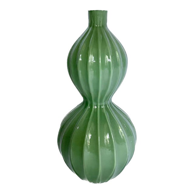 Mid-Century Modern Fluted Gourd Shaped Glass Vase For Sale