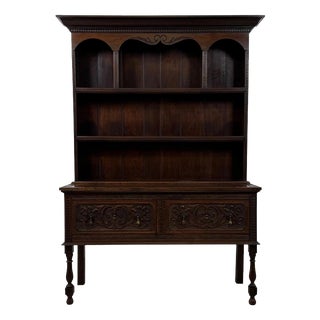 Antique 19th Century English Oak Dresser with Carved Decoration For Sale