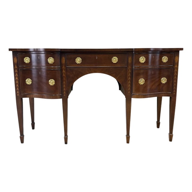Mid-20th-Century Federal-Style Inlaid Mahogany Serpentine Sideboard With Tapered Legs by E.J. Victor For Sale