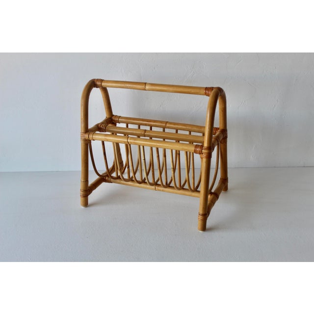 Mid-Century French Style Bentwood Bamboo Rattan Magazine Book Newspaper Rack Caddy Vintage For Sale In Miami - Image 6 of 12