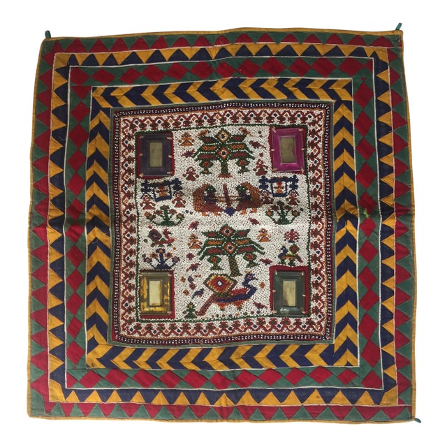 Vintage Beaded Indian Peacock Tribal Wall Hanging For Sale