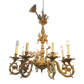 Antique French Louis XVI Revival Cast Bronze Chandelier Eight Lights For Sale