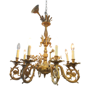 Antique French Louis XVI Revival Cast Bronze Chandelier Eight Lights